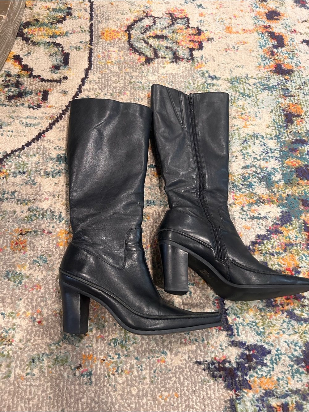 Diba Black Mid-Calf Block Heel Boots